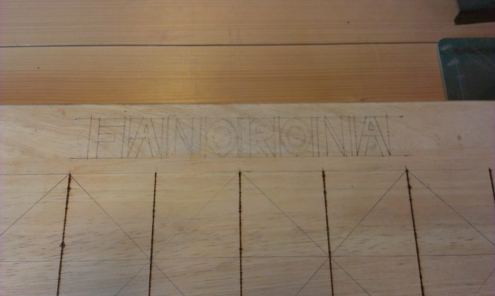 The lettering drawn onto the board.