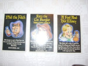 A selection of the stranger cards that can be picked up when stopping on the grey squares.