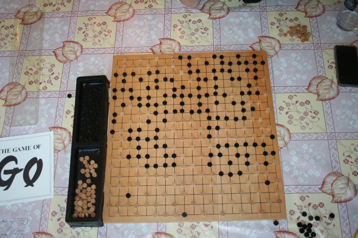 This is what our board looked like at the end of the game, for anyone who plays Go properly, it probably looks horrendous as this is only the third time i've played this game