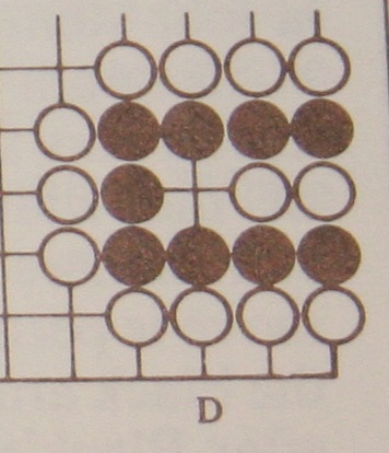 White has completely surrounded Blacks army, all they need now do is play one piece in the remaining space inside the army.