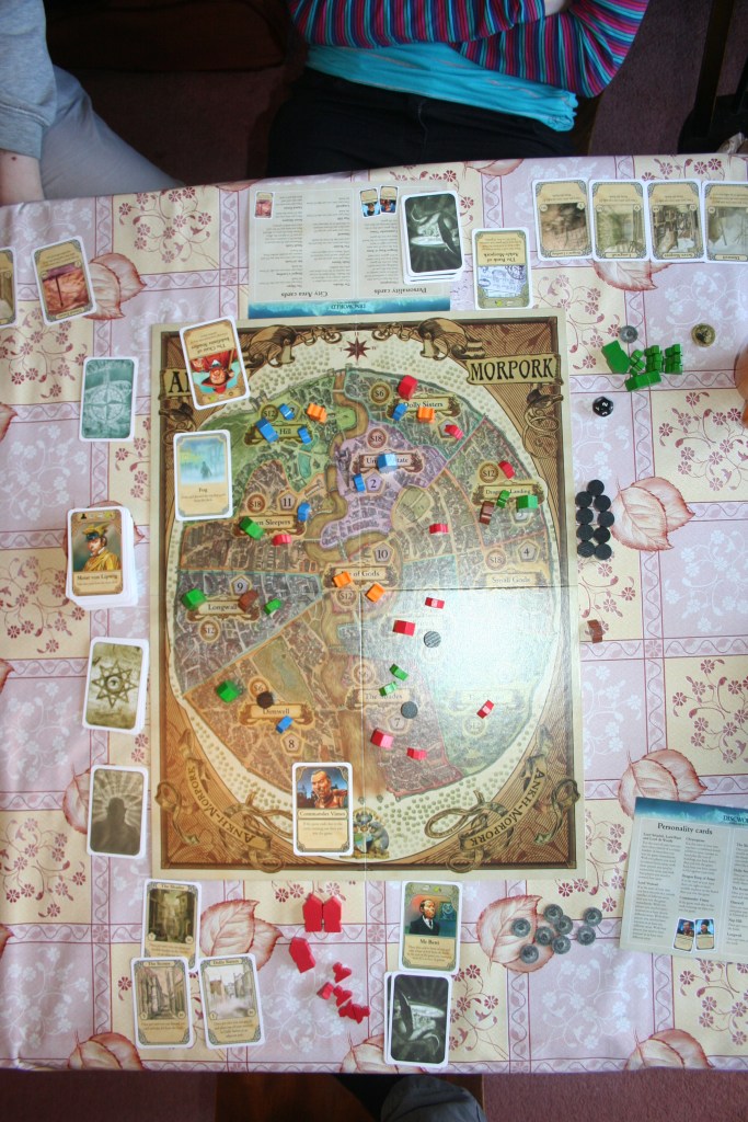 The board at the end of the game. All the Demon and Troll pieces are in play, although I haven't explained them to you - play the game to find out what they're all about!