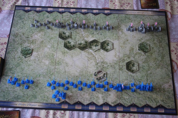The starting set up for the simplest scenario, called First Bull Run. Blue is Union, Grey is Confederate.